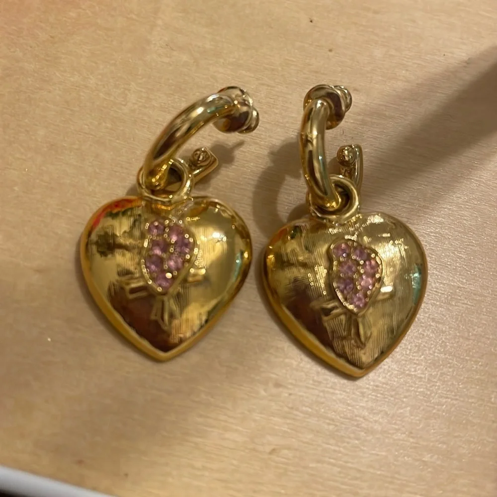 TRIFARI EARRINGS HEART PINK RHINESTONE - Picture 1 of 3